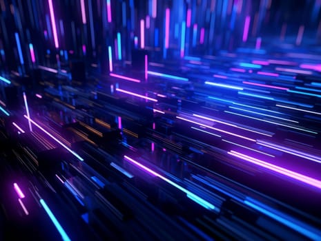 3D Abstract technology, purple and blue neon background of lines and dots, science and technology business concept of digital future technologies. AI