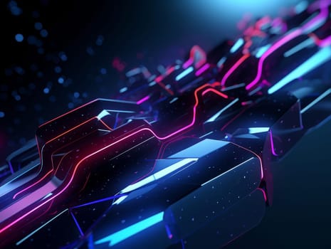 3D Abstract technology, purple and blue neon background of lines and dots, science and technology business concept of digital future technologies. AI