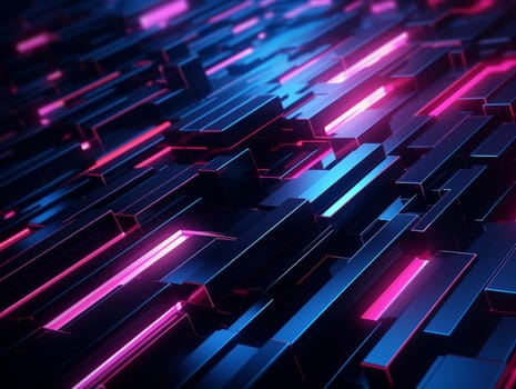 3D Abstract technology, purple and blue neon background of lines and dots, science and technology business concept of digital future technologies. AI