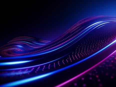 3D Abstract technology, purple and blue neon background of lines and dots, science and technology business concept of digital future technologies. AI