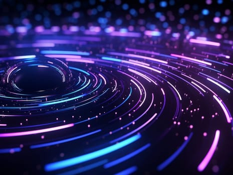 3D Abstract technology, purple and blue neon background of lines and dots, science and technology business concept of digital future technologies. AI