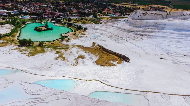 Cotton castle and lake in southwestern Turkey - Pamukkale, Denizli. Natural travertine pools and terraces in Pamukkale. download photo