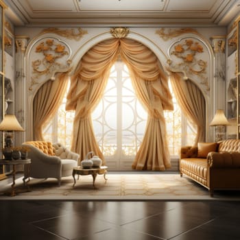 Luxury window curtains in house. Generative AI.
