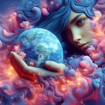 woman cradle planet earth, earth day concept generative ai art