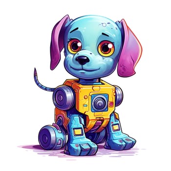 Cartoon dog robots. T-Shirt, Sticker. Funny cyborg. 