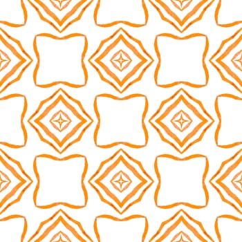 Textile ready valuable print, swimwear fabric, wallpaper, wrapping. Orange modern boho chic summer design. Ikat repeating swimwear design. Watercolor ikat repeating tile border.