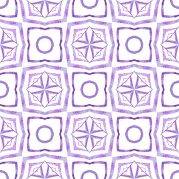 Watercolor medallion seamless border. Purple astonishing boho chic summer design. Medallion seamless pattern. Textile ready eminent print, swimwear fabric, wallpaper, wrapping.