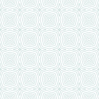 Ikat repeating swimwear design. Turquoise symmetrical kaleidoscope background. Summer ikat sweamwear pattern. Textile ready remarkable print, swimwear fabric, wallpaper, wrapping.