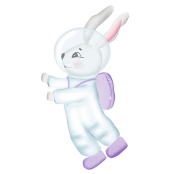 Cute watercolor bunny astronaut. Rabbit astronaut in soft colors for stickers in children's rooms and printing on textiles