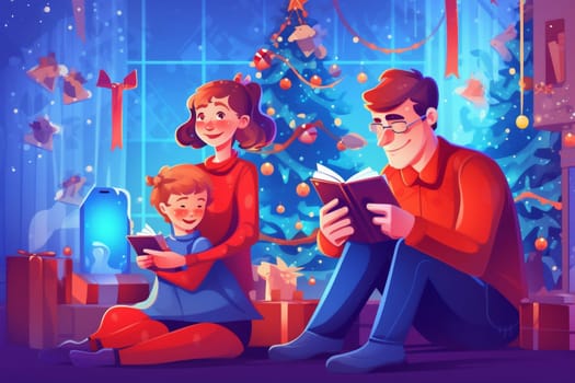 cyberspace woman young girl home laptop computer baby chat santa event happy christmas fun cartoon beautiful technology education video child. Generative AI.