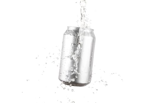 Soft drink can with water splash