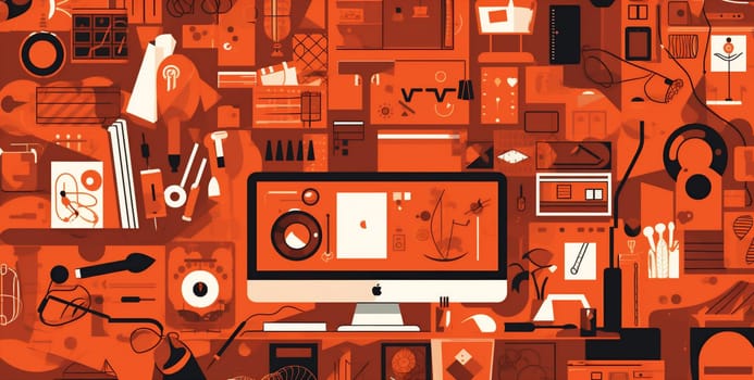 business template red colours laptop gadget background hand office orange blank web desktop blue design technology display isolated digital computer view. Generative AI.
