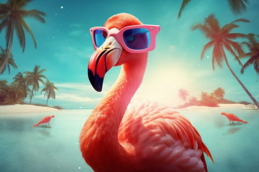 summer tropical sun cool party float ring sunglasses animal bird flamingo feather holiday glasses colourful trendy hipster pink goggles wild. Generative AI.