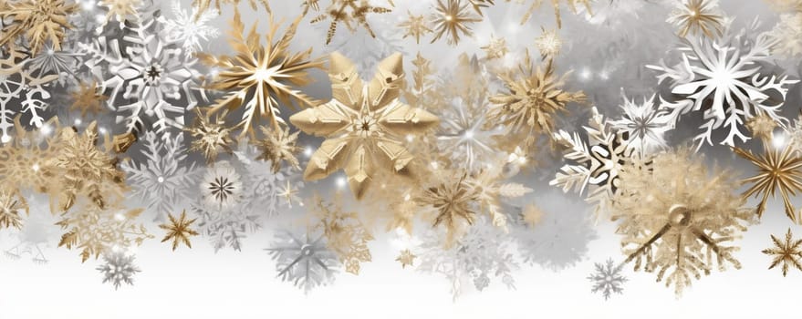 background light christmas card winter holiday snowflake season sparkle star abstract decor golden year greeting gold snow ornament white shine decoration. Generative AI.