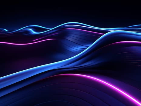 3D Abstract technology, purple and blue neon futuristic waves, science and technology business concept of digital future technologies. AI