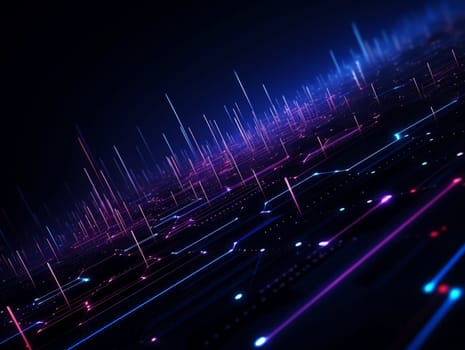 3D Abstract technology, purple and blue neon background of lines and dots, science and technology business concept of digital future technologies. AI