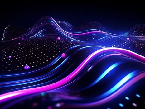 3D Abstract technology, purple and blue neon futuristic waves, science and technology business concept of digital future technologies. AI