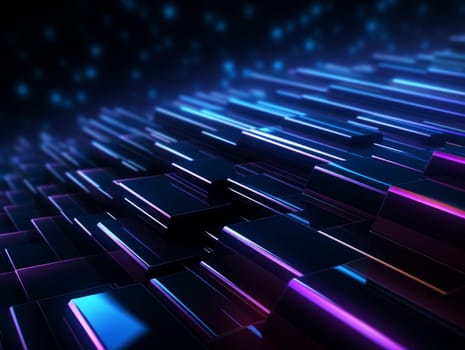 3D Abstract technology, purple and blue neon background of lines and dots, science and technology business concept of digital future technologies. AI