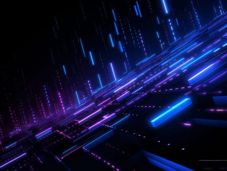 3D Abstract technology, purple and blue neon background of lines and dots, science and technology business concept of digital future technologies. AI