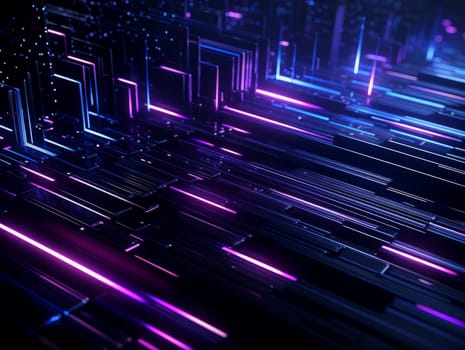 3D Abstract technology, purple and blue neon background of lines and dots, science and technology business concept of digital future technologies. AI