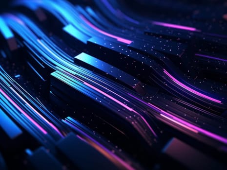 3D Abstract technology, purple and blue neon background of lines and dots, science and technology business concept of digital future technologies. AI