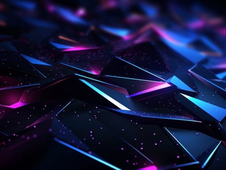 3D Abstract technology, purple and blue neon background of lines and dots, science and technology business concept of digital future technologies. AI