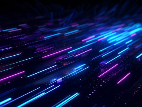 3D Abstract technology, purple and blue neon background of lines and dots, science and technology business concept of digital future technologies. AI