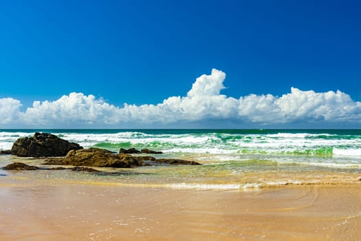 Remote Pe de Serra Beach in the city of Serra Grande on the south coast of Bahia state on a sunny summer day