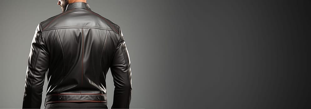Fashion man or woman, Handsome serious beauty male or female model portrait wear leather jacket with copy space Space for text