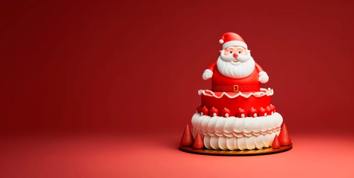 Beautiful creative cake with Santa decoration. Christmas dessert. .