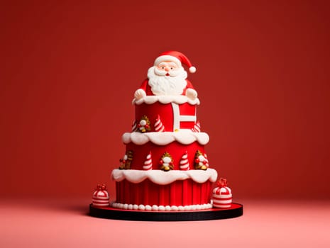 Beautiful creative cake with Santa decoration. Christmas dessert.