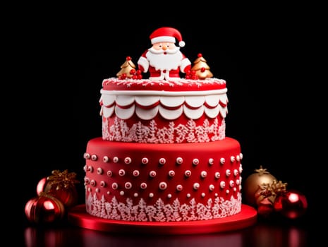 Beautiful creative cake with Santa decoration. Christmas dessert.