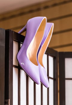 purple woman beautiful shoes on high heels