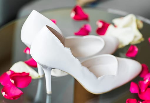 Elegant beautiful white shoes for a bride