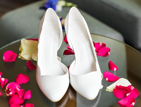 Elegant beautiful white shoes for a bride