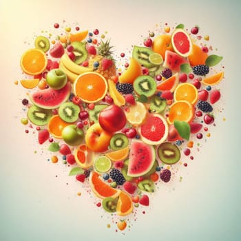 heart shaped collage of healthy fruit full of vitamins generative ai art