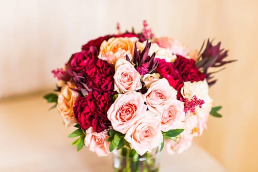Wedding bouquet close-up. Bridal fresh bouquet, wedding flowers