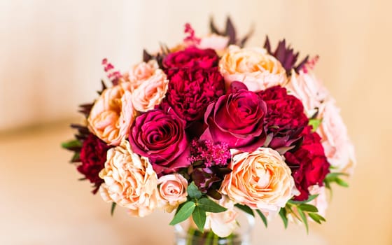 Wedding bouquet close-up. Bridal fresh bouquet, wedding flowers