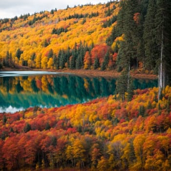 AI Generative Splendid colorful autumn landscape, Autumn scene of colorful hills in popular landscape of alaska
