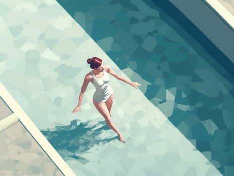 woman relaxation illustration summertime body person ocean summer pool swim holiday water swimmer view vacation top girl fun happy sunny tropical young. Generative AI.