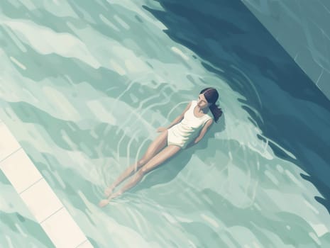 summertime woman swimming activity water design person swim view young top summer holiday vacation girl pool illustration cartoon tropical resort character fun. Generative AI.