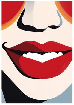 woman fashion make-up smile art teeth toothpaste icon abstract illustration lipstick teeth red young style cartoon with beautiful pop lip closeup poster girl. Generative AI.