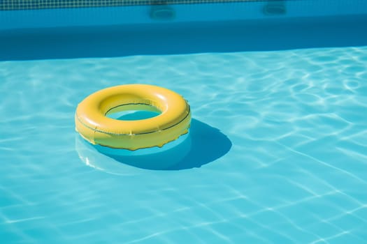 circle pool sunny vacation leisure yellow holiday sunlight water round rescue swimming blue toy float travel preserver pool ring children resort. Generative AI.