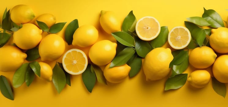 lemon yellow organic tropical fresh vitamin summer fruit minimal design background food sweet bright natural healthy juicy slice isolated lime lay. Generative AI.