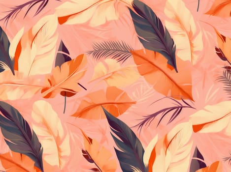 hibiscus seamless tropical art watercolor flower texture trendy jungle fashion pink pattern orange eco colorful leaf design palm print tropic. Generative AI.