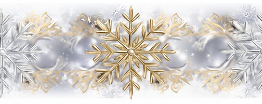 magic snowflake decoration xmas year banner white gold decor new blue snow holiday colour christmas abstract seasonal celebrate winter background shine. Generative AI.