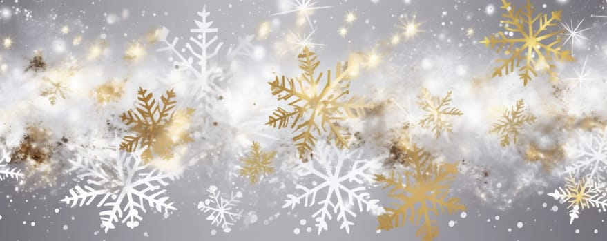 sparkle gold snowflake snow party card glow holiday year greeting new abstract decoration white xmas season background winter christmas merry seasonal. Generative AI.