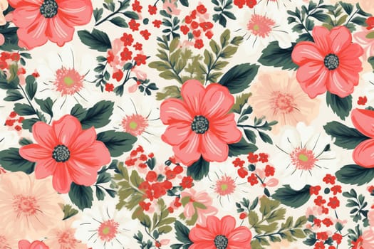 leaf summer simple art creative spring nature floral beauty bouquet seamless drawing pattern textile flower botanical texture pink fabric wallpaper. Generative AI.