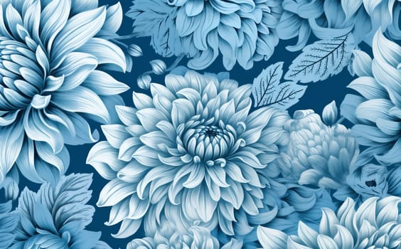 white blue pattern floral fabric illustration graphic garden vintage leaf art seamless summer classic background abstract design textile decorative flower drawing. Generative AI.