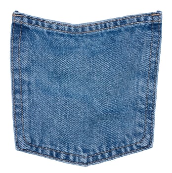 Back pocket of blue jeans on white background	
